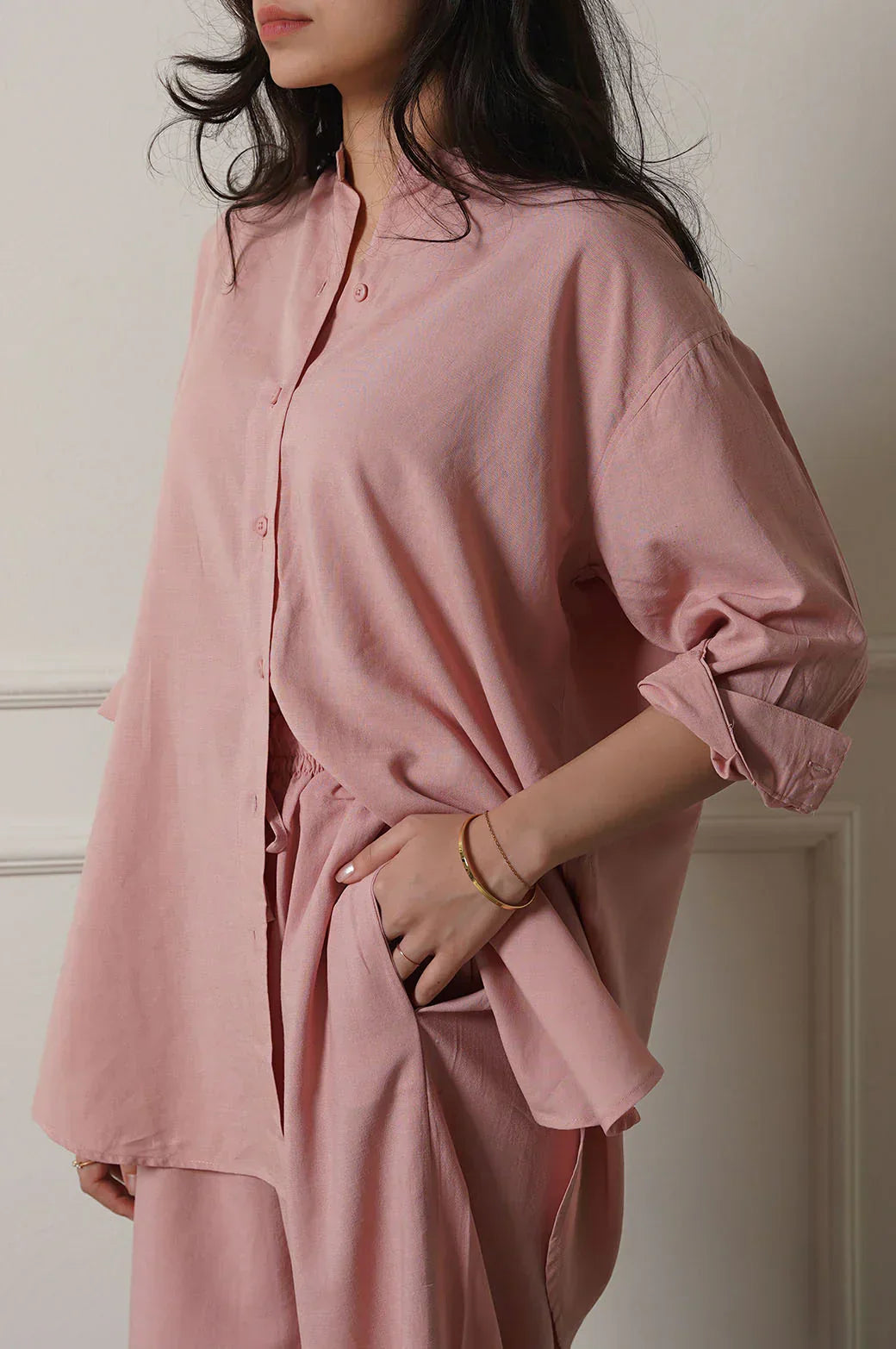 BAND COLLAR LONG SHIRT
